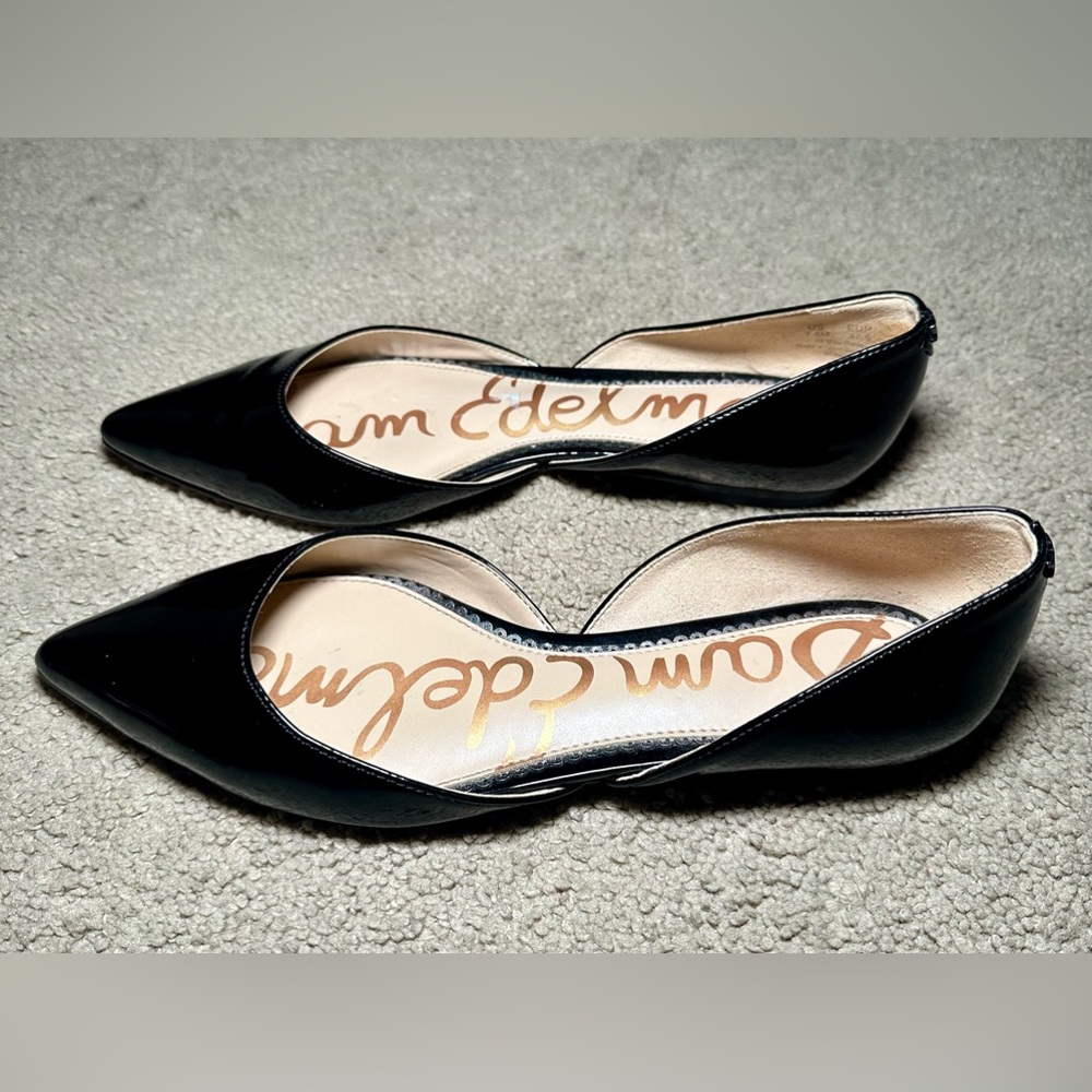 Sam Edelman Rodney D'Orsay Black Patent Leather Pointed Toe Flats 7.5